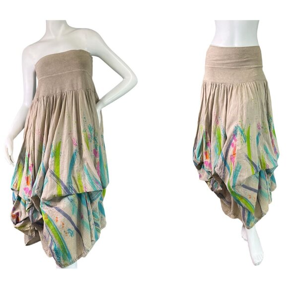 Expressions by Leslie Cotton Asymmetrical Skirt Dress Handpainted, Handmade M - Picture 1 of 7
